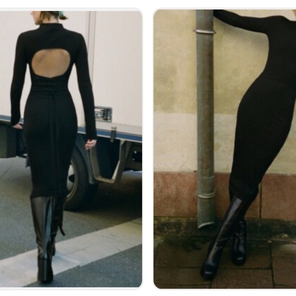 Zara Black cutout back Long Sleeve Dress